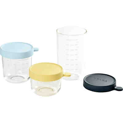 3er Set Portionsbehälter aus hochwertigem Glas (150 ml gelb / 250 ml hellblau / 400 ml dunkelblau)