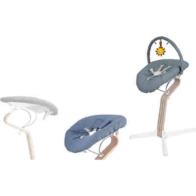Nomi Baby white inkl. Spielbogen mit Matratze Premium Chambray / gestreift