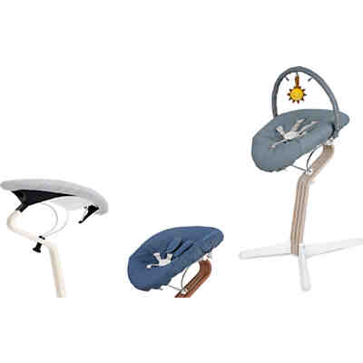 Nomi Baby black inkl. Spielbogen mit Matratze Premium Denim / gestreift