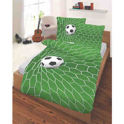 Kinderbettwäsche Fußball, Renforcé, grün, 135 x 200 cm
