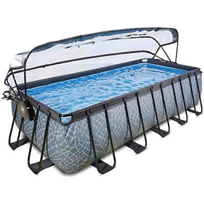 Frame Pool 5.4x2.5x1.22m (12v Sandfilter) – Grau + Sonnendach + Wärmepumpe 2