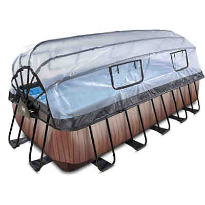 Frame Pool 5.4x2.5x1.22m (12v Sandfilter) – Holz optik + Sonnendach + Wärmepumpe
