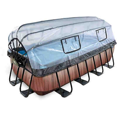 Frame Pool 4x2x1m (12v Sandfilter) – Holz optik + Sonnendach + Wärmepumpe