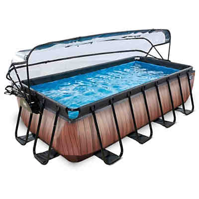 Frame Pool 4x2x1m (12v Sandfilter) – Holz optik + Sonnendach + Wärmepumpe 2
