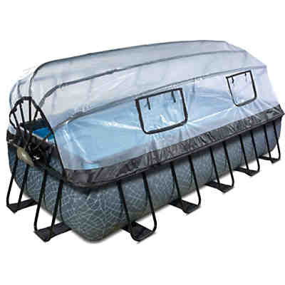Frame Pool 5.4x2.5x1m (12v Sandfilter) – Grau + Sonnendach + Wärmepumpe