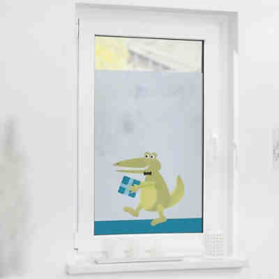 Fensterfolie selbstklebend, Sichtschutz, Krokodil - Blau Grün Fensterdeko 2