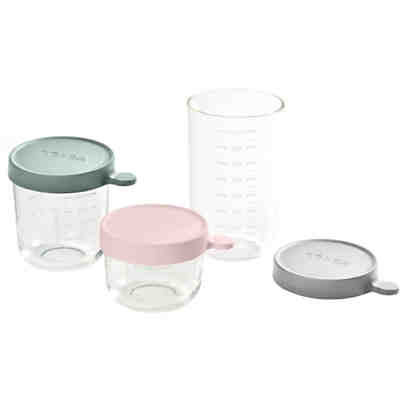 3er Set Portionsbehälter aus Glas (150ml rosa/250ml eucalyptus grün/ 400ml light mist)