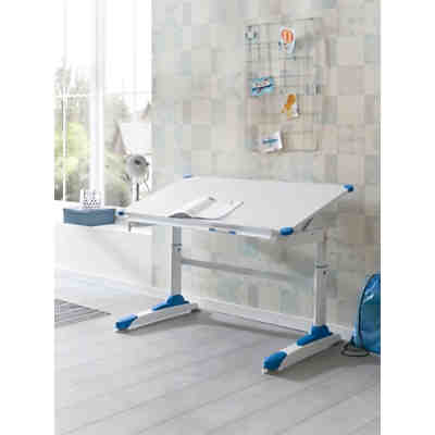 Kinderschreibtisch MDF 119x67 cm Maltisch Neigbar Höhenverstellbarer Schreibtisch, blau 2