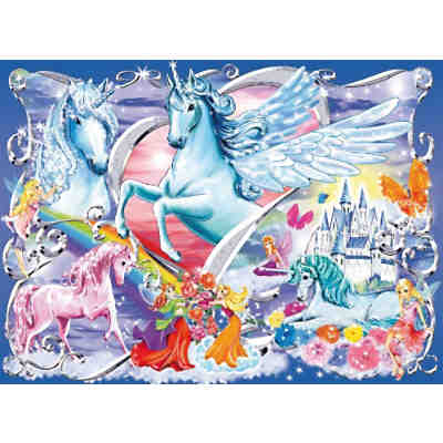 Puzzle, 100 Teile XXL, 49x36 cm, mit Glitzer, Die schönsten Einhörner 2