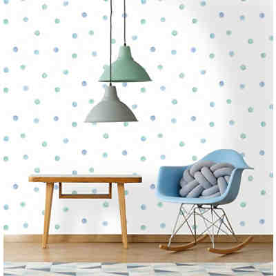 Papiertapete Watercolour Polka Dots Blue / Teal, 10 m x 53 cm 2