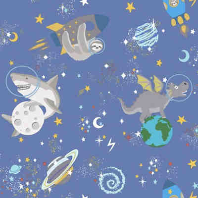 Papiertapete Space Animals Blue (Glow in the Dark), 10 m x 53 cm