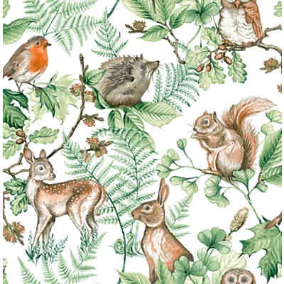 Vliestapete Woodland Animals Natural, 10 m x 53 cm