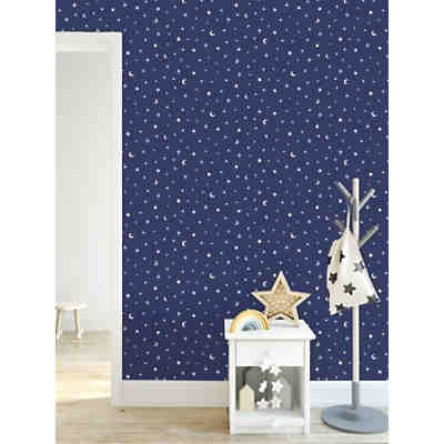 Papiertapete Stars and Moons Navy (Glow in the Dark), 10 m x 53 cm 2