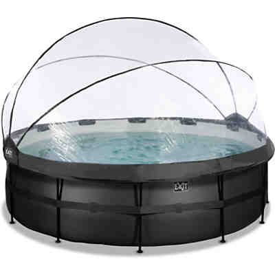 EXIT Black Leather Pool ø450x122cm mit Abdeckung und Sandfilter- und Wärmepumpe - schwarz 2