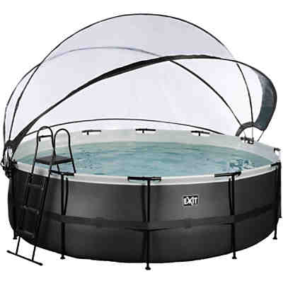 EXIT Black Leather Pool ø450x122cm mit Abdeckung und Sandfilterpumpe - schwarz