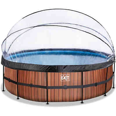 EXIT Wood Pool ø488x122cm mit Abdeckung und Sandfilter- und Wärmepumpe - braun 2