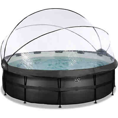 EXIT Black Leather Pool ø488x122cm mit Abdeckung und Sandfilter- und Wärmepumpe - schwarz 2