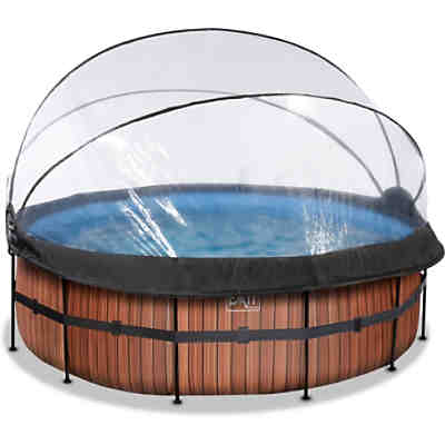 EXIT Wood Pool ø427x122cm mit Abdeckung und Sandfilter- und Wärmepumpe - braun 2