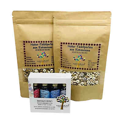 Großes Fädelspass/Glitzerpaket 2xNatur Fädelperlen, 1xKreativglitzer Knete