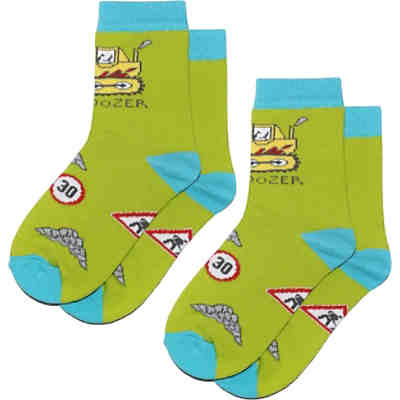 Kinder Socken 2-er Pack für Jungs "Bulldozer" mit Baumwolle Erstlingssöckchen für Jungen 2