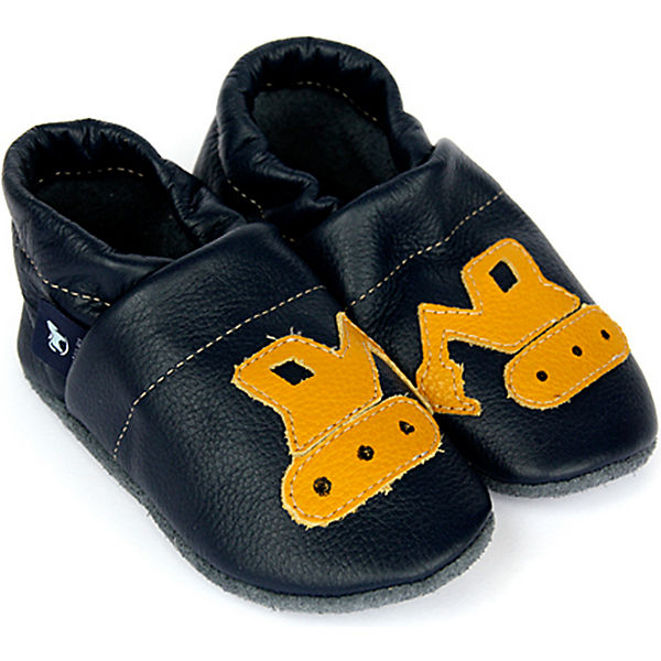 Krabbelschuhe / Lederpuschen / Hausschuhe mit Bagger Krabbelschuhe