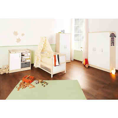 Komplett Kinderzimmer FLORIAN, 3-tlg. (Kinderbett, Wickelkommode und 3-türiger Kleiderschrank), Ahorn/Creme