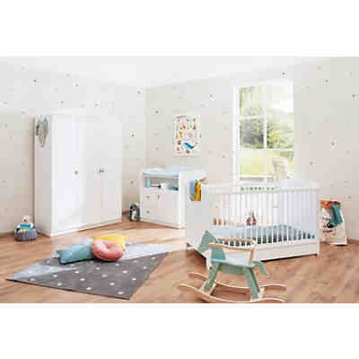 Komplett Kinderzimmer LAURA, 3-tlg. (Kinderbett, Wickelkommode und 3-türiger Kleiderschrank), Weiß 2