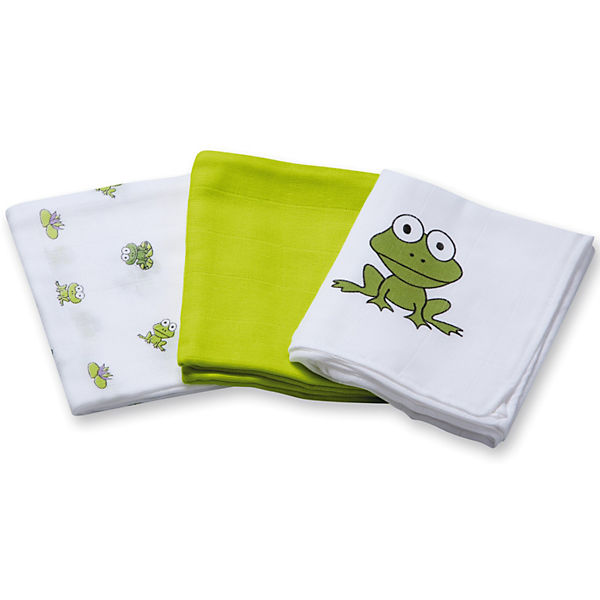 Mullwindeln Frosch, 3er Pack, grün