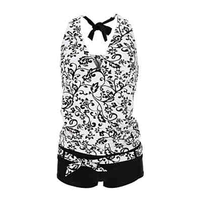 Umstandstankini Set ohne Bügel mit Hotpants-Bikinihose Black&White Umstandstankinis 2