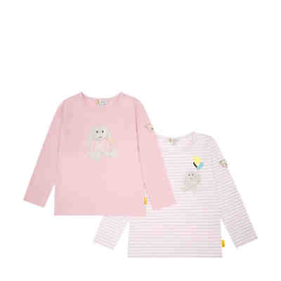 T-Shirt langarm 2er Set mit bedrucktem Hoppie Hasen Motiv Langarmshirts