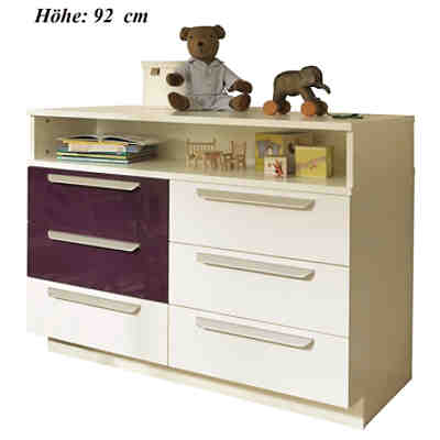 Kommode MILLA mit 6 Schubkästen, Weiß/Lila Hochglanz, Wickelhöhe 92 cm