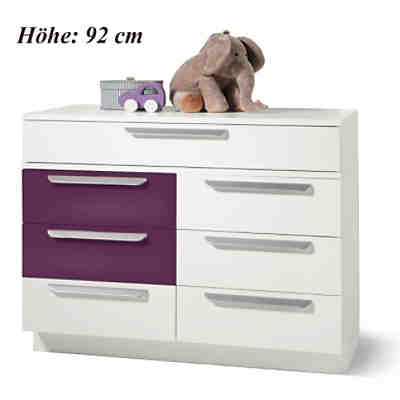 Kommode MILLA mit 7 Schubkästen, Weiß/Lila Hochglanz, Wickelhöhe 92 cm