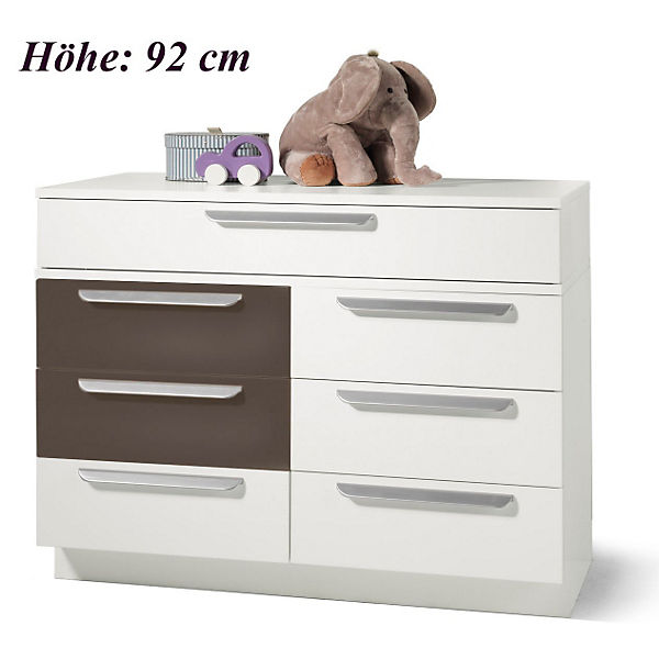 Kommode MILLA mit 7 Schubkästen, Weiß/Lava Hochglanz, Wickelhöhe 92 cm