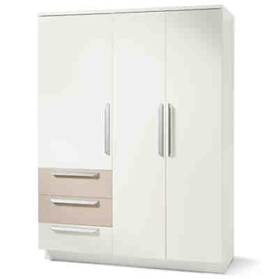 Kleiderschrank MILLA, 3-türig, Weiß/Macchiato Hochglanz