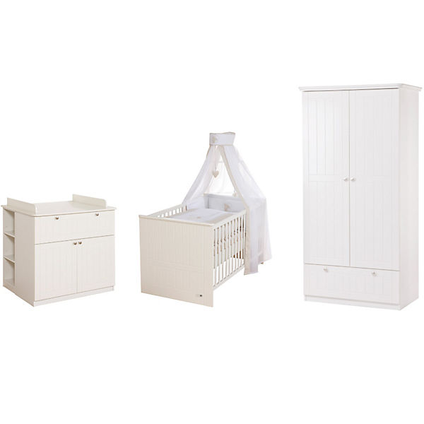 Komplett Kinderzimmer DREAMWORLD 2, 3-tlg. (Kinderbett, Wickelkommode und 2-türiger Kleiderschrank), Weiß