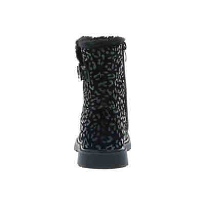 Kinder Mädchen gefütterte Winterstiefel Snowboots Stiefeletten Kunstfell Leopard schwarz 2