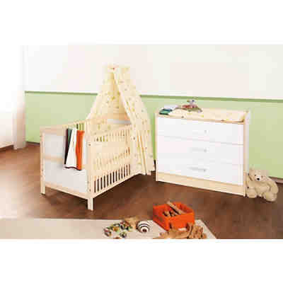 Kinderbett & Wickelkommode Sparset FLORIAN groß, 2-tlg., Ahorn/Cremeweiß