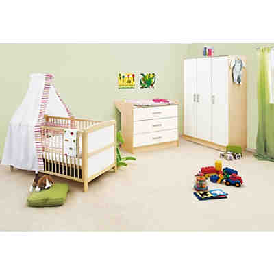 Komplett Kinderzimmer FLORIAN groß, 3-tlg. (Kinderbett, Wickelkommode breit und 3-türiger Kleiderschrank), Ahorn/Cremeweiß