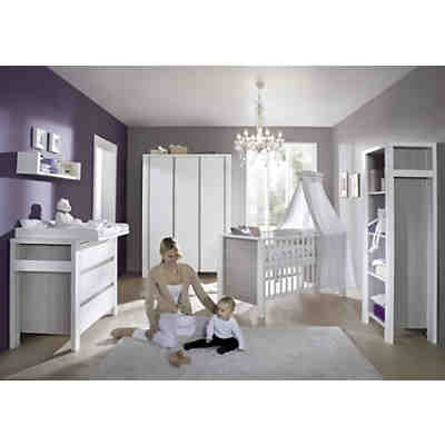 Komplett Kinderzimmer MILANO PINIE, 3-tlg. (Kinderbett + US, Wickelkommode und 2-türiger Kleiderschrank), Pinie silberfarbig/weiß