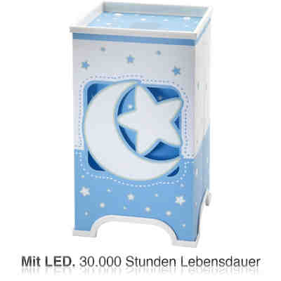 LED Nachttischlampe Mond & Sterne, blau/weiß