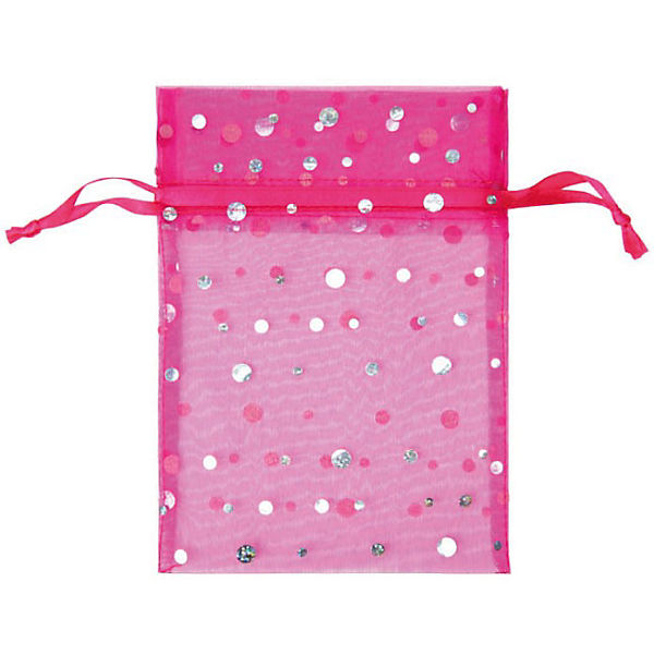 Chiffonbeutel 13 x 18 cm Glitzerpunkte pink, 12 Stück