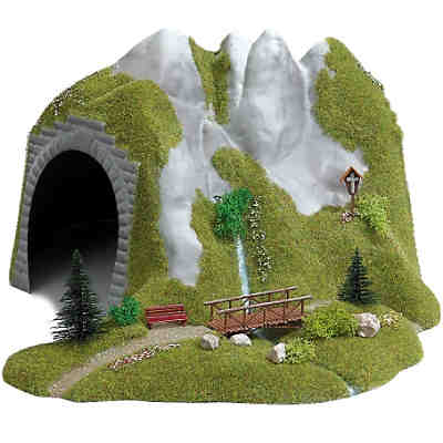 Busch Modelleisenbahn Tunnel mit Bach und Holzsteg - Spur H0