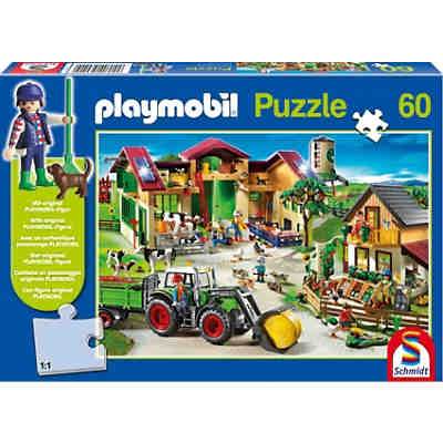 Auf dem Bauernhof, 60 Teile, Kinderpuzzle Playmobil mit Figur