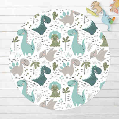 Runder Vinyl-Teppich Freundliche Dinosaurier mit Palmen und Kakteen 2