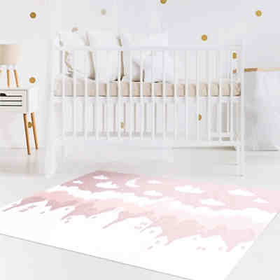 Vinyl-Teppich Sternenhimmel mit Häusern und Mond in rosa