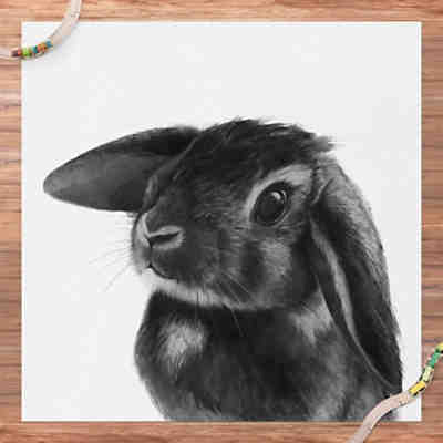 Vinyl-Teppich Illustration Hase Schwarz Weiß Zeichnung 2