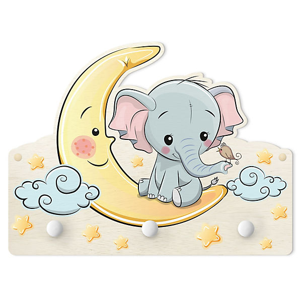 Kindergarderobe Holz Elefant Mond