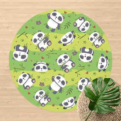 Runder Vinyl-Teppich Süße Pandabären auf Grüner Wiese