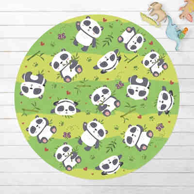 Runder Vinyl-Teppich Süße Pandabären auf Grüner Wiese 2