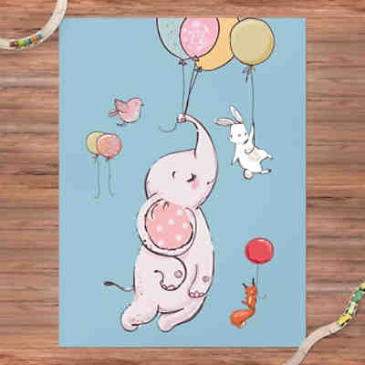 Vinyl-Teppich Elefant, Hase und Eichhörnchen fliegen 2